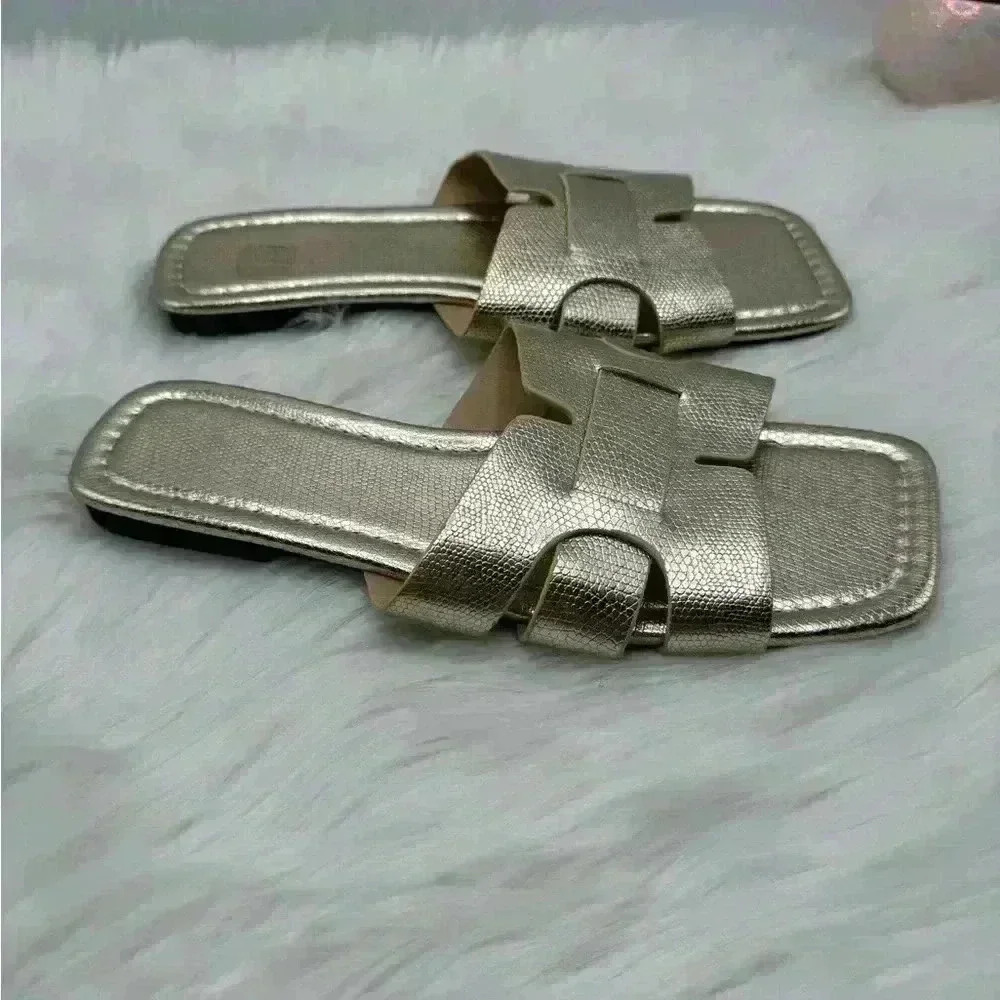 Women Gold Faux Snakeskin Embossed Slides size 7 - Picture 5 of 7